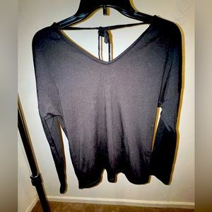Lace detail open back long sleeve blouse